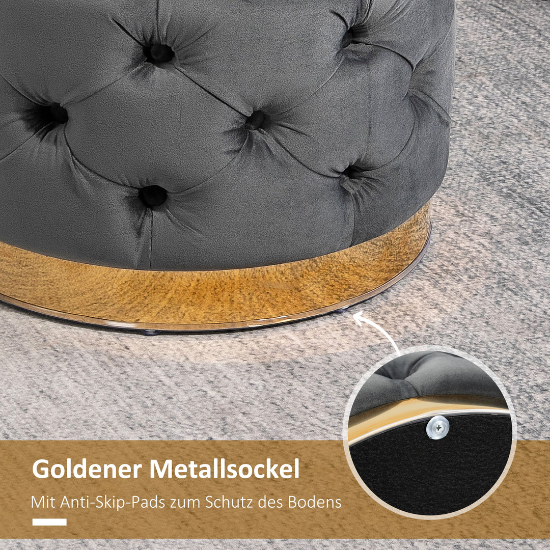 Vintage skammel, fodskammel, kommodebænk, fodskammel med opbevaringsplads, polstret skammel, metal, skum, antracitgrå, 55 x 55 x 42 cm