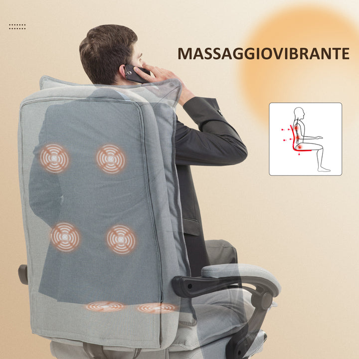 Massagekontorstol, skrivebordsstol med massagefunktion, højdejusterbar, ergonomisk drejestol, nylon, lysegrå