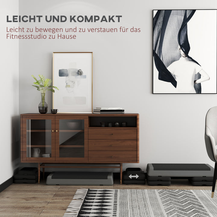 Højdejusterbar fitness stepper, skridsikker, egnet til hjemmet, fitnesscentret eller kontoret, plastik, grå