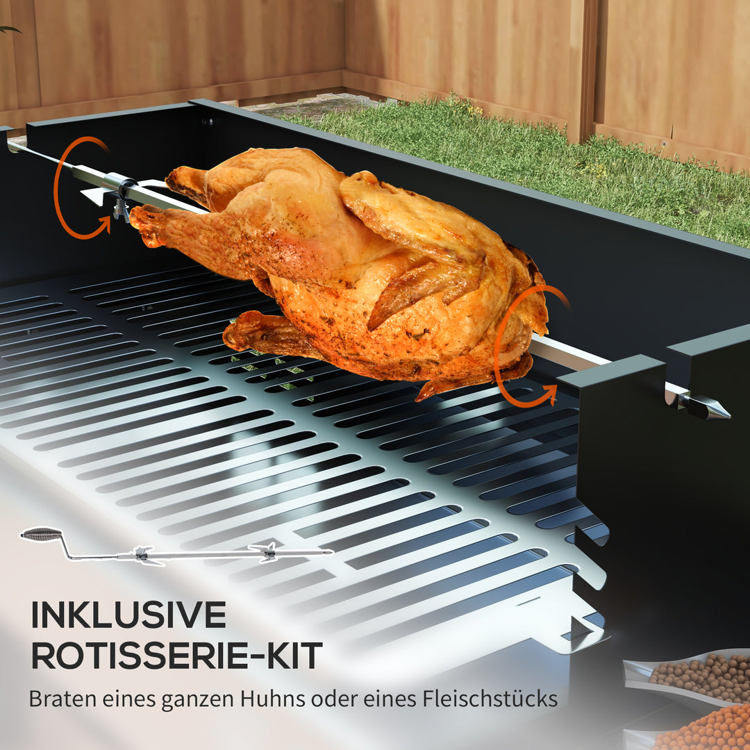 Kulgrill, justerbar grillrist, 1 rotisseriespyd, 118 x 32 x 90 cm, sort + sølv