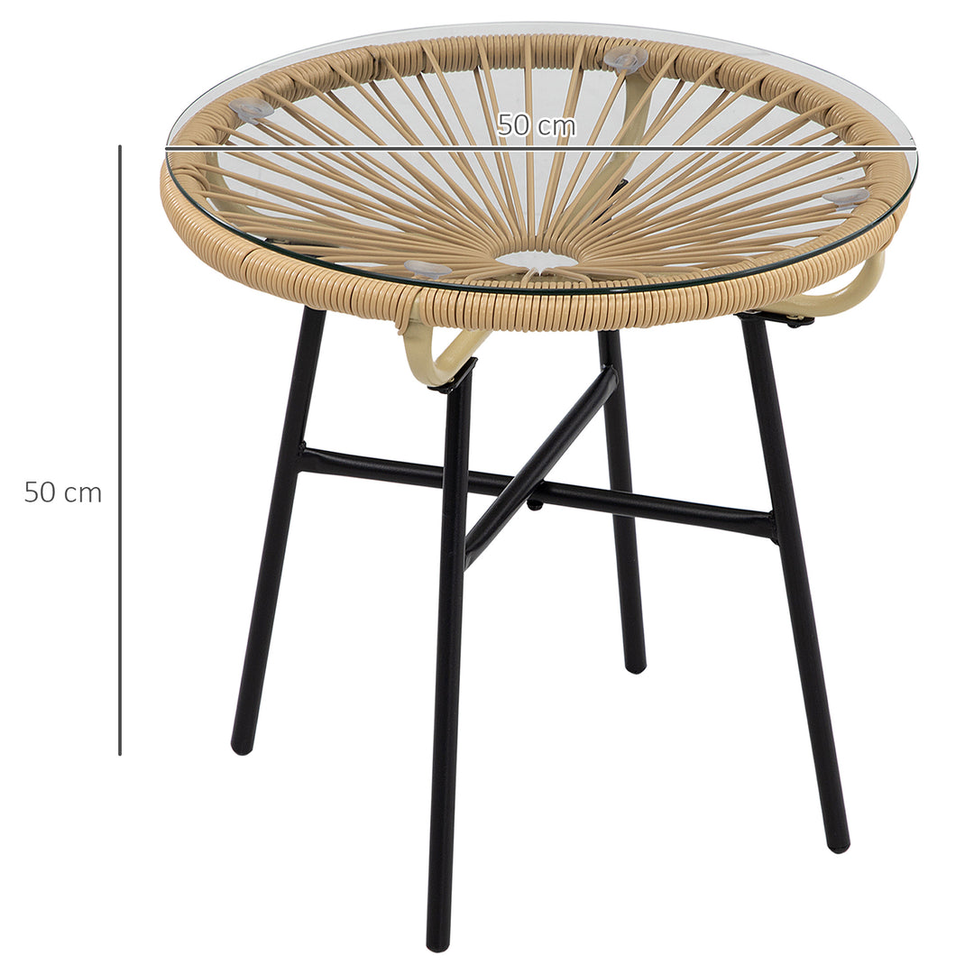 Havebord i bohemestil, PE-rattan, hærdet glas, vejrbestandigt, 50 cm x 50 cm x 50 cm, beige