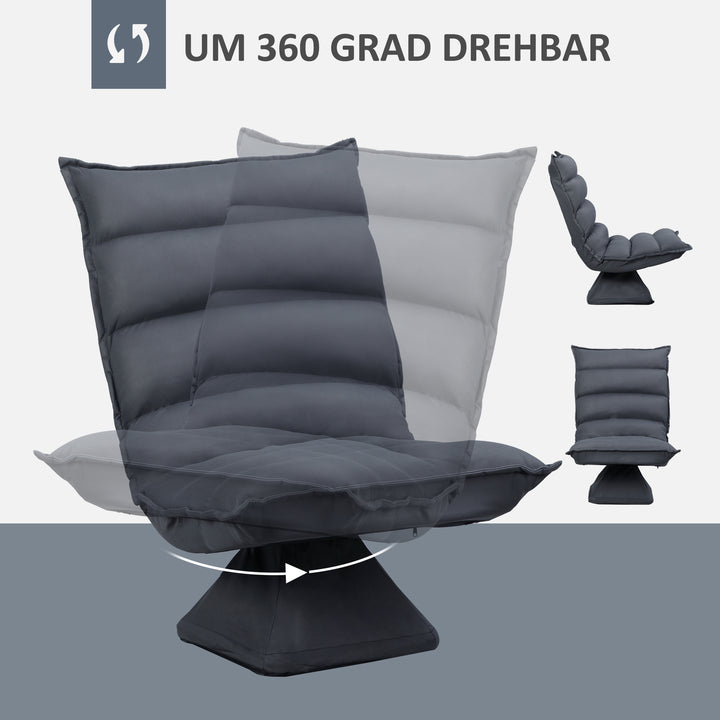 Lænestol, drejesæde, ryglæn med justerbar justering, blød polstring, åndbart betræk, mørkegrå, 62 x 70 x 95 cm