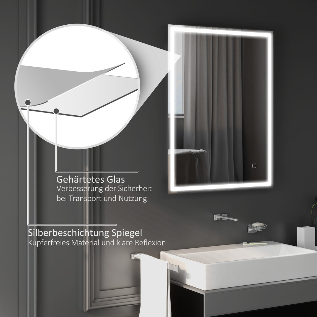 Badeværelsesspejl med belysning 90x70 cm LED-spejl vægspejl med hukommelsesfunktion 3 lysfarver sølv