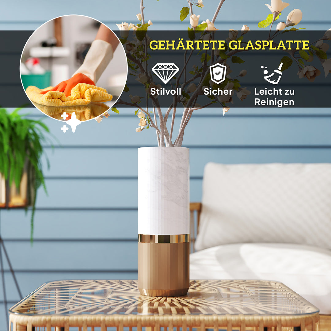 Havebord i polyrattan, 65 x 65 x 43 cm, vejrbestandigt sidebord firkantet med glasplade i naturtræ