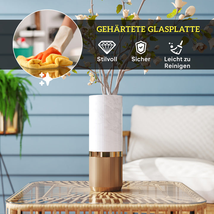 Havebord i polyrattan, 65 x 65 x 43 cm, vejrbestandigt sidebord firkantet med glasplade i naturtræ