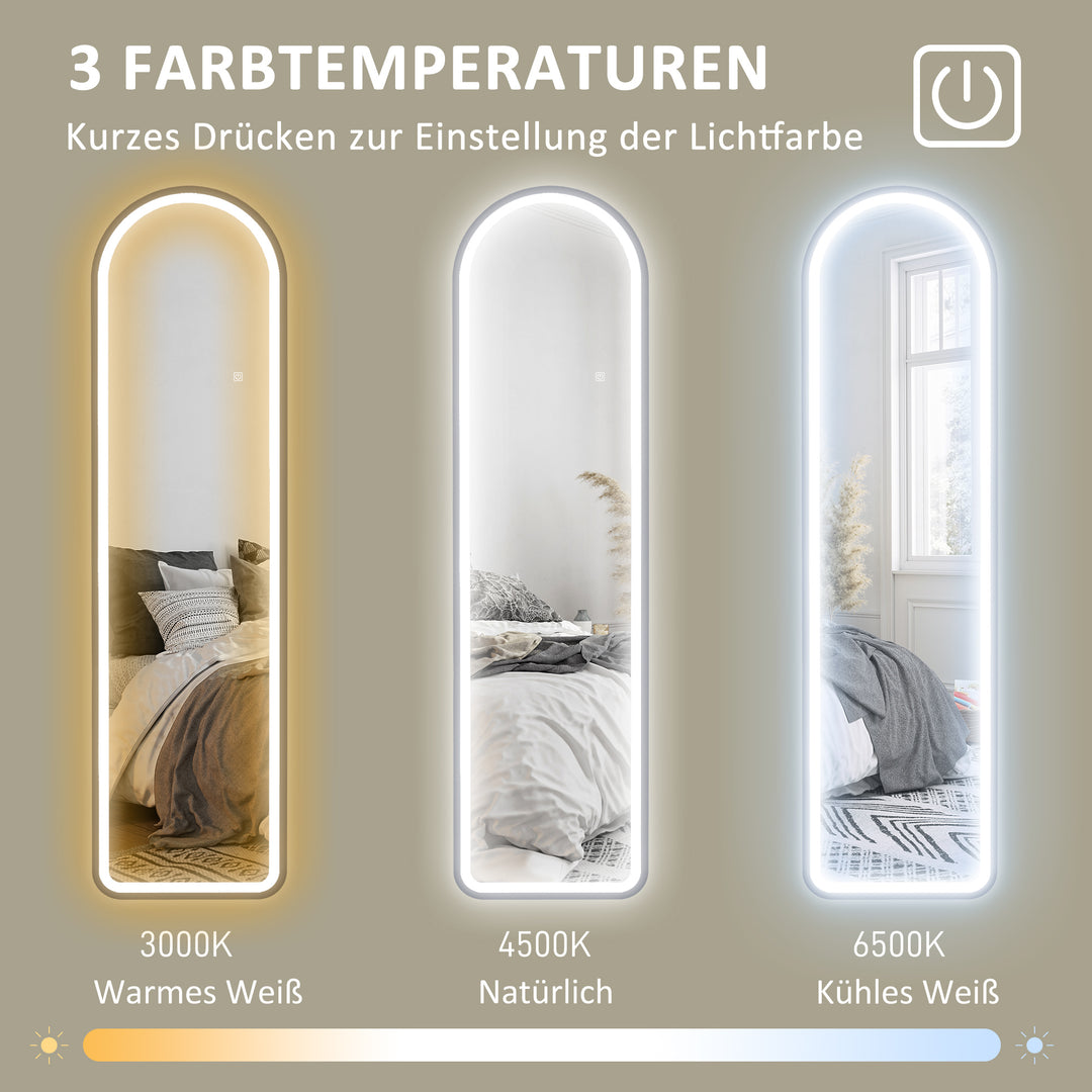 Spejl i fuld længde, 150 x 40 cm, fritstående spejl med dæmpbare led-lys til stue, soveværelse