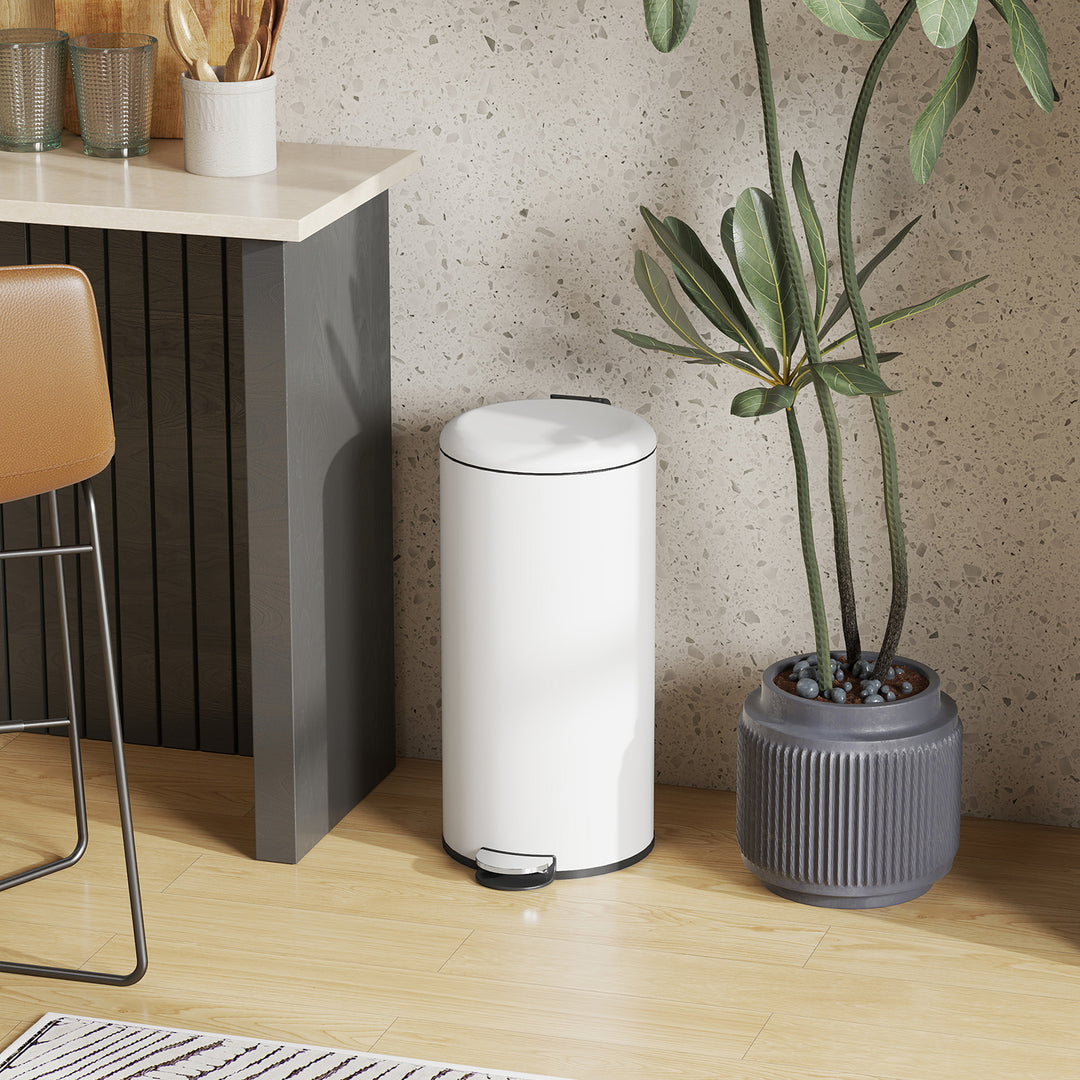 Skraldespand 30l, pedalspand, klik-på-låg, pedal, pletbestandig, cremehvid