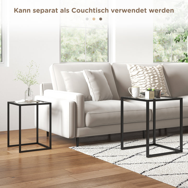 Sæt med 2 stabelbare sideborde/sofaborde med stålben, moderne design til stuen, sort