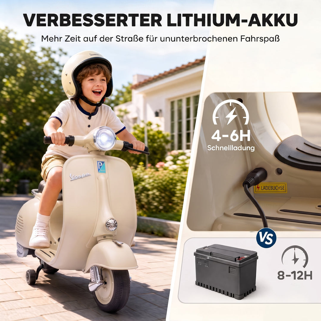 Elmotorcykel til børn VESPA 6V Elmotorcykel Lithiumbatteri Hvid