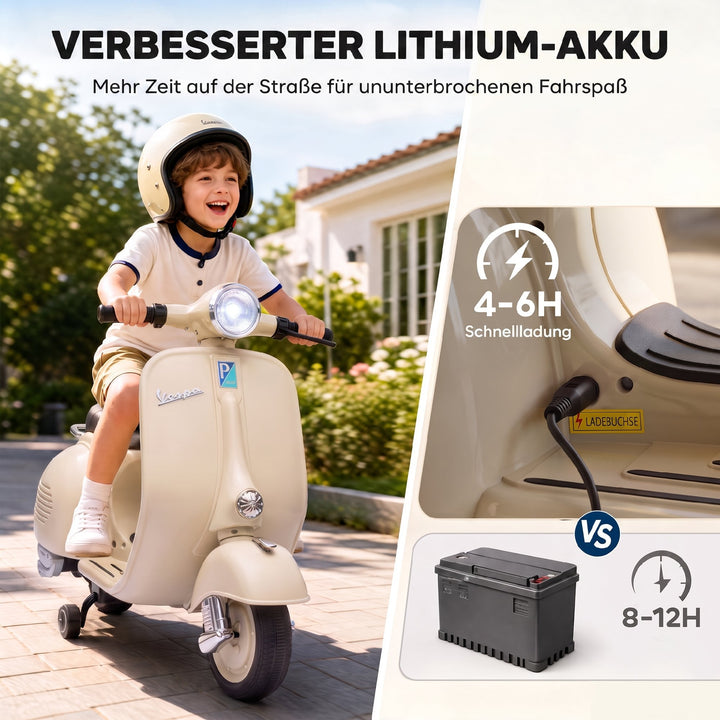 Elmotorcykel til børn VESPA 6V Elmotorcykel Lithiumbatteri Hvid
