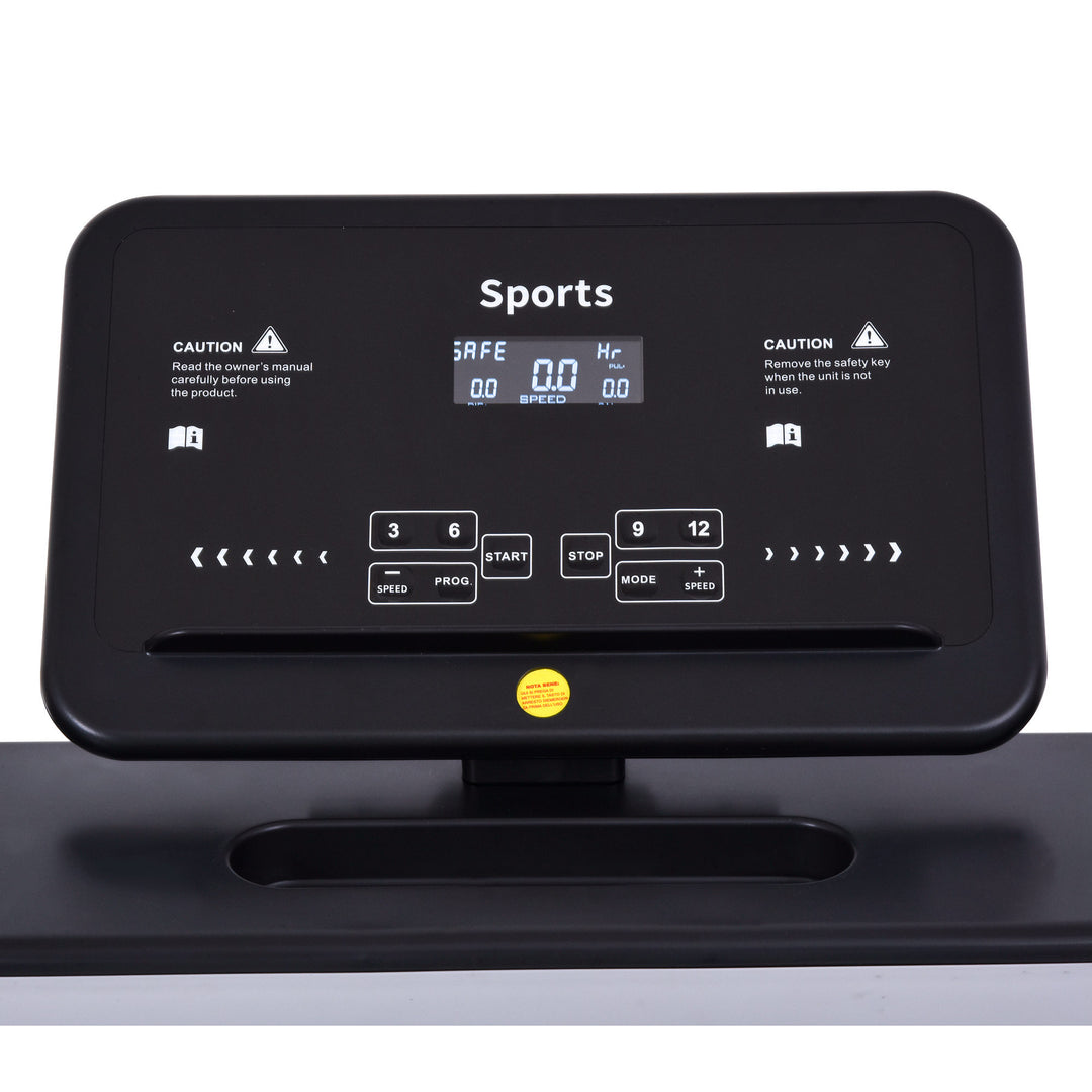 Foldbart løbebånd med 12 programmer og mobiltelefonholder 71 x 128 x 122 cm stål sort