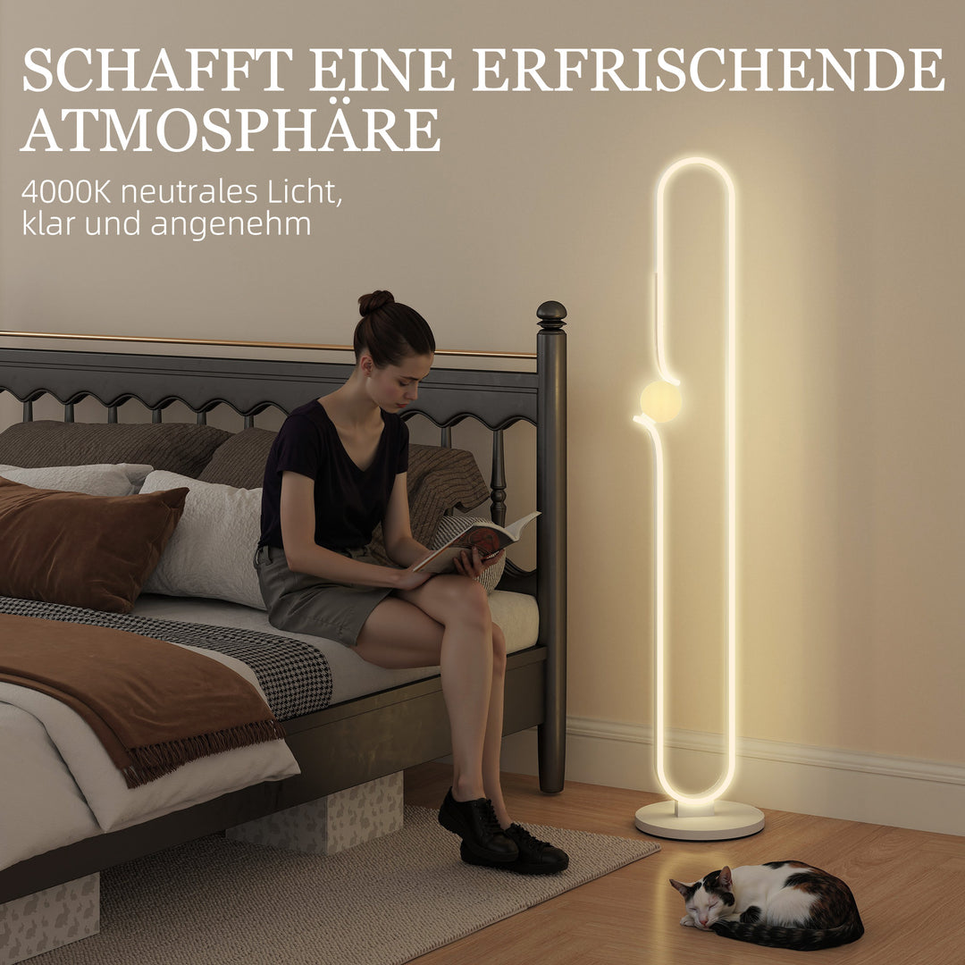 Led-gulvlampe, nodedesign, glasskærm, metal, plastik, hvid