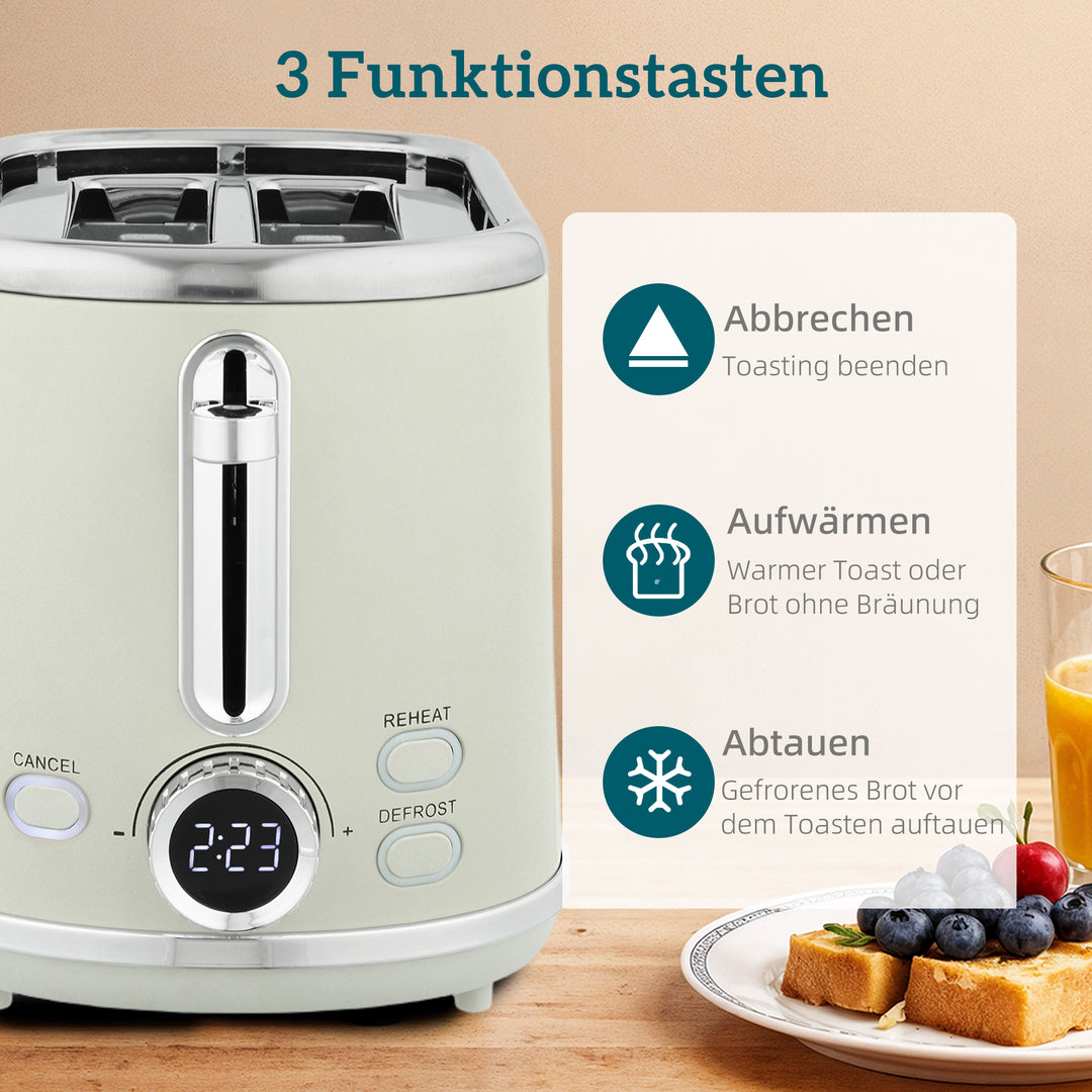 Elkedel- og brødristersæt, LED-display, 1,7 liter, 2200W, retrodesign, hukommelsesfunktion, grå