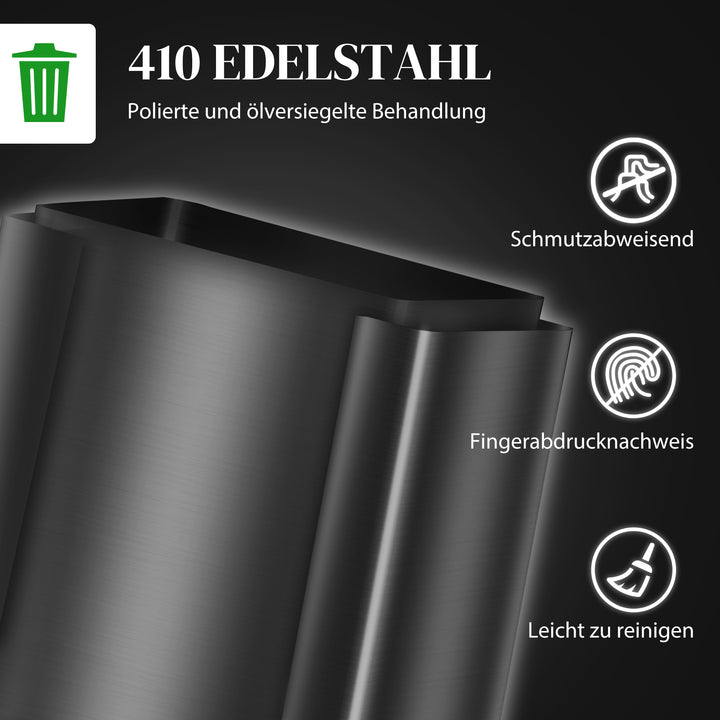 Skraldespand med 2 x 30L rum, soft-close låg, fingeraftrykssikker, rustfrit stål, sort