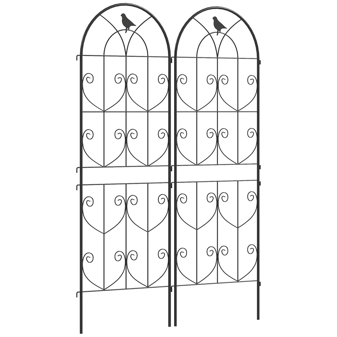 Espalier til klatreplanter med fugle, 2-pak, haveespalier til grøntsager, slyngplanter, blomster, metal, 50 x 150 cm, sort