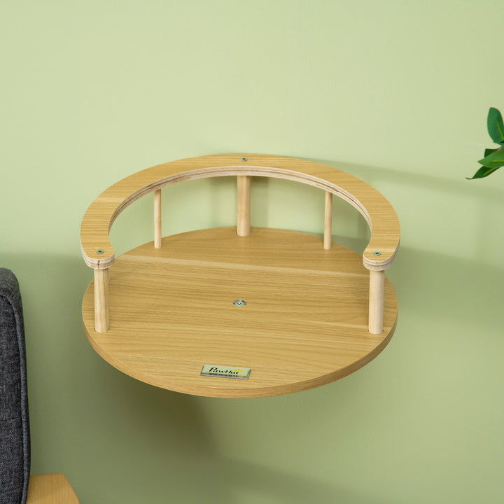 Vægliggestol, katteseng, med beskyttende kant, hynde, til vægmontering, eg + cremehvid, 34 x 34 x 10,5 cm