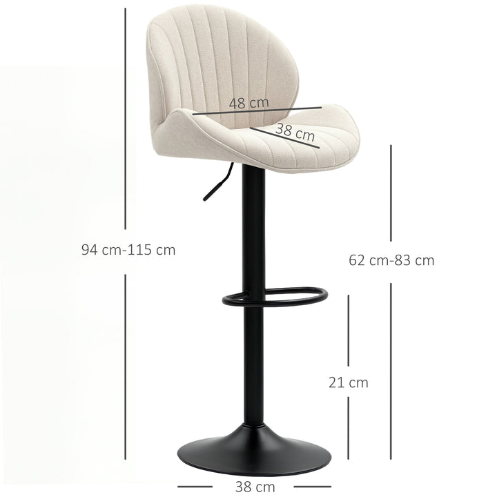 Sæt med 2 barstole, stofbetræk, justerbar sædehøjde, drejelig, stålstel, beige