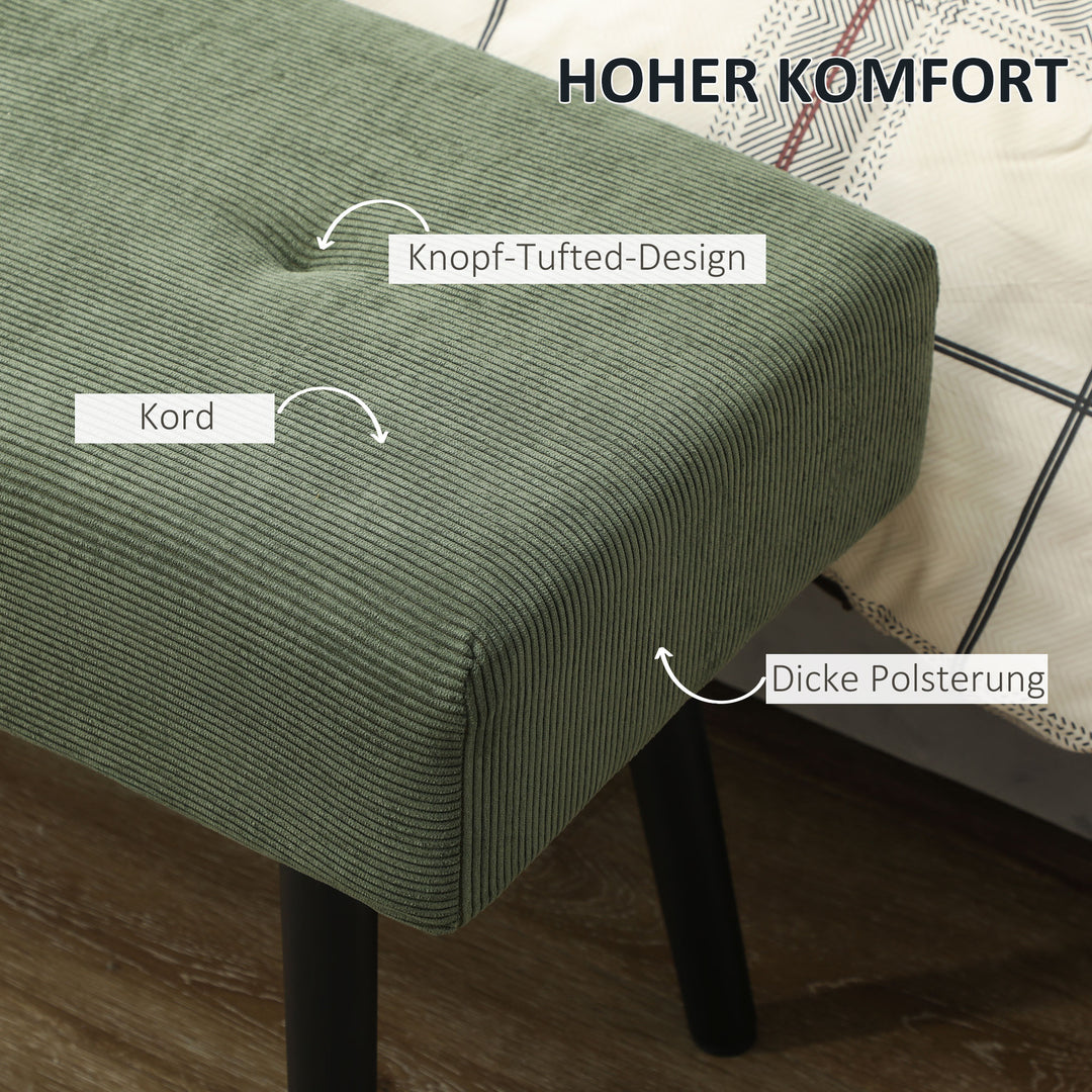 Polstret bænk med snorbetræk, sengebænk med metalben, skobænk 100 x 36 x 45 cm grøn