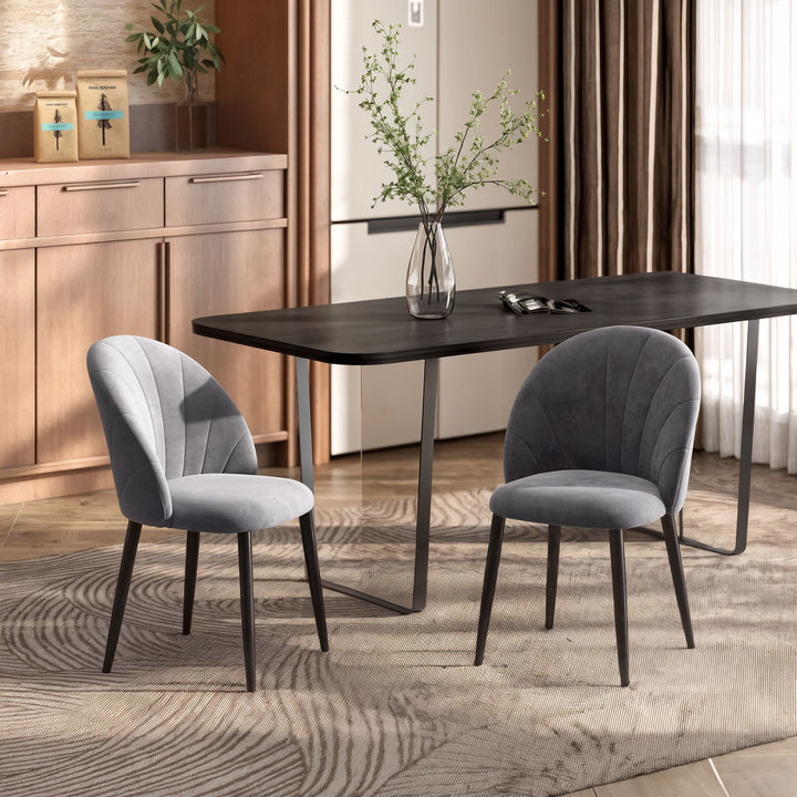 Sæt med 2 spisestuestole, accentstole, køkkenstole, retrodesign, fløjlslook, 52 cm x 54 cm x 79 cm, grå
