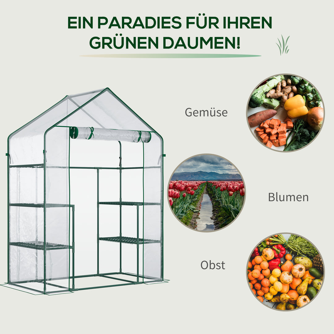 Drivhus til walk-in/tomatdrivhus/drivhus/kold ramme med 6 hylder, transparent, stål/PVC-plast, 142 x 73 x 195 cm