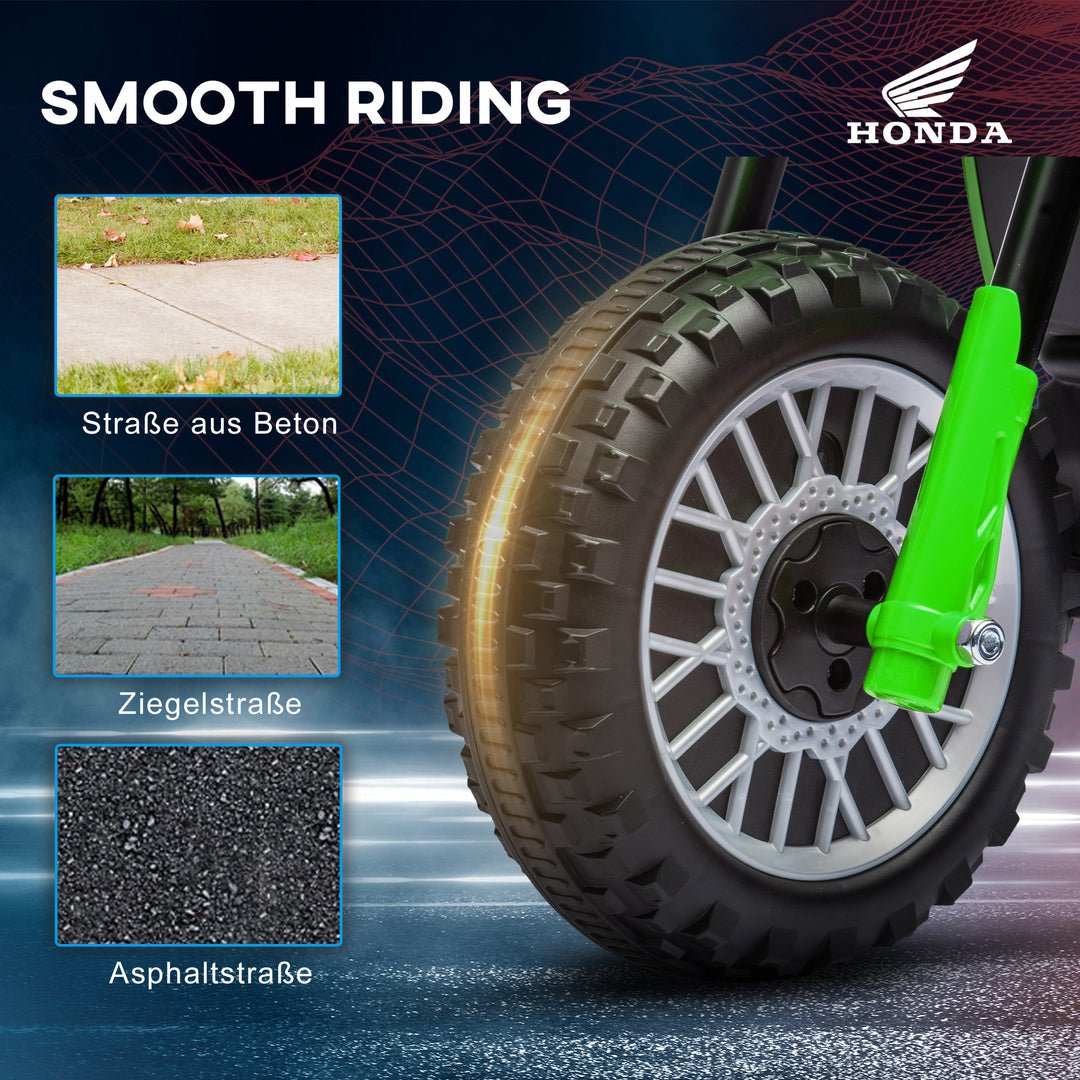 Honda elektrisk børnemotorcykel, 3 km/t, lydeffekter, til 18-36 måneder, grøn