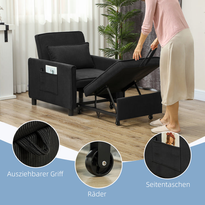 Lænestol, justerbar, 3 positioner, fløjlsbetræk, op til 120 kg, sort
