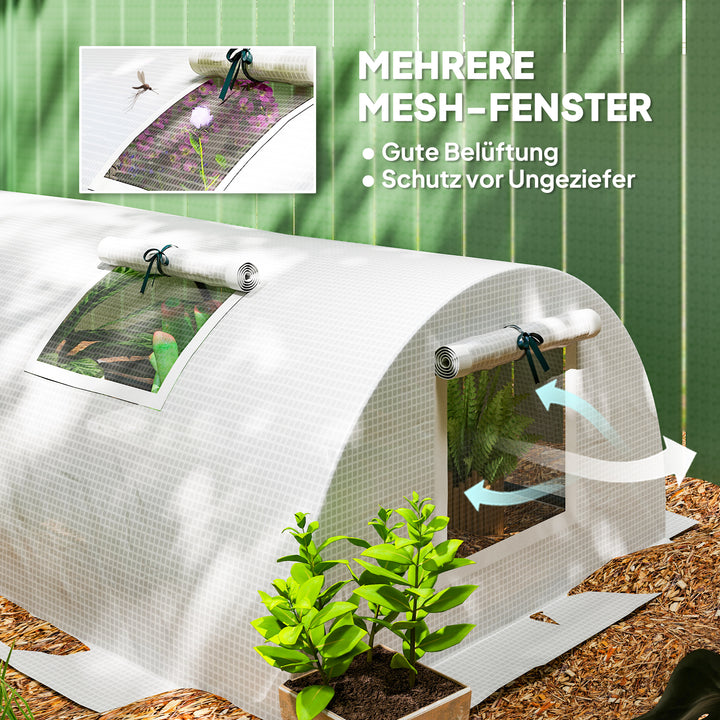 Foliedrivhus, minitunneldrivhus med netvindue, UV-bestandig, plastfilm, 200 x 80 x 45 cm, hvid