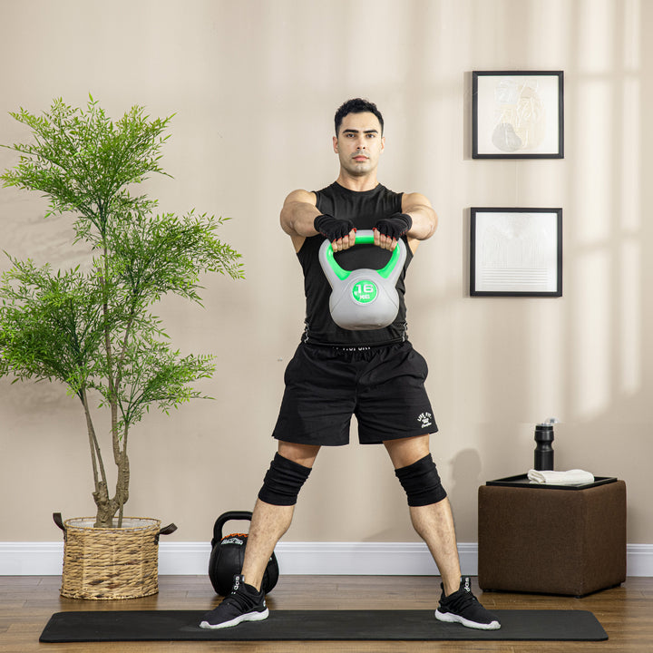 Kettlebell, 16 kg, flad bund, stort håndtag, vægtkugle, grøn, 27 x 17 x 31 cm