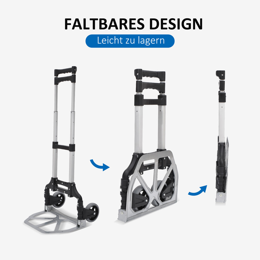 Sækkevogn i aluminium, foldbar transportvogn, sækkevogn, stablevogn, aluminium, maks. 70 kg lasteevne