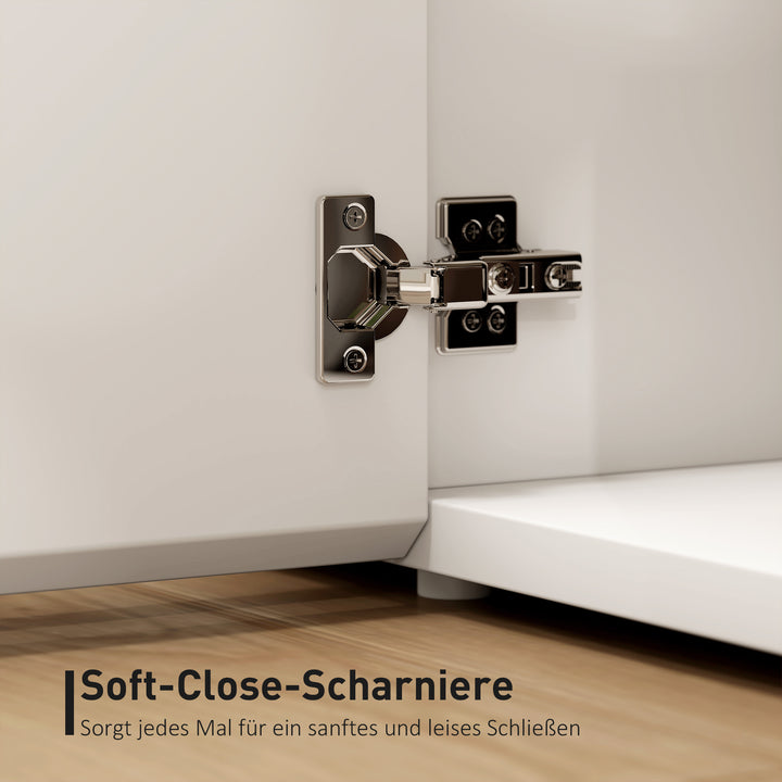 Tv-bord til 65-tommer, tv-skab med soft-close-døre, justerbare hylder, kabelhuller, til stue, hvid