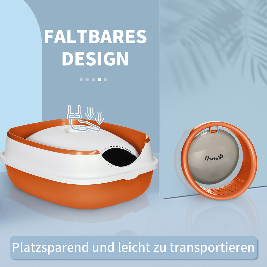 Kattebakke med låg og kattebakke, til katte op til 5 kg, 52 x 41 x 38 cm, hvid/orange