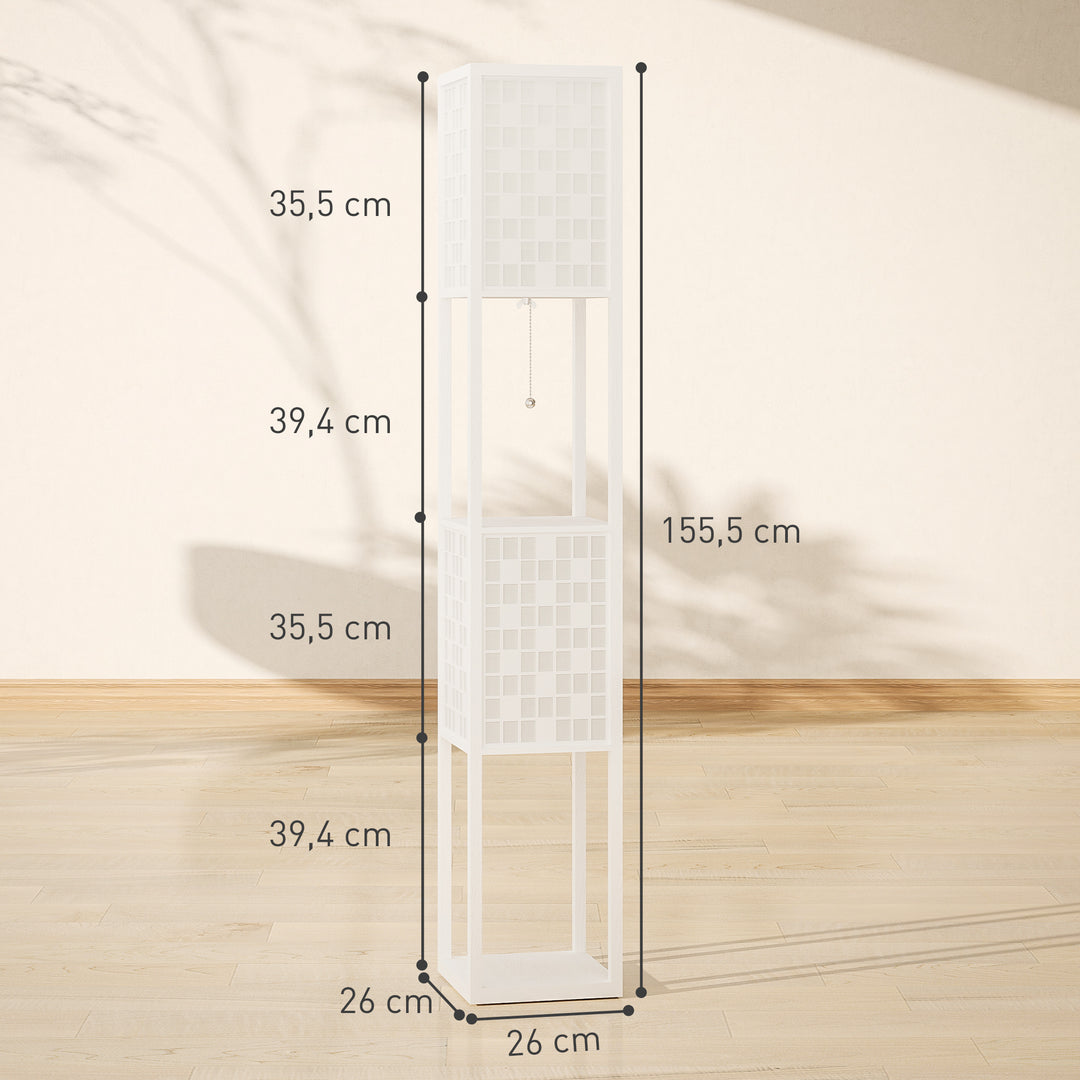 Gulvlampe, gittermønster, 2-lags hylder, til forskellige pærer, hvid