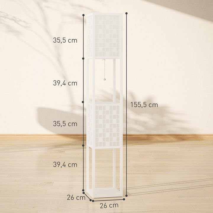 Gulvlampe, gittermønster, 2-lags hylder, til forskellige pærer, hvid