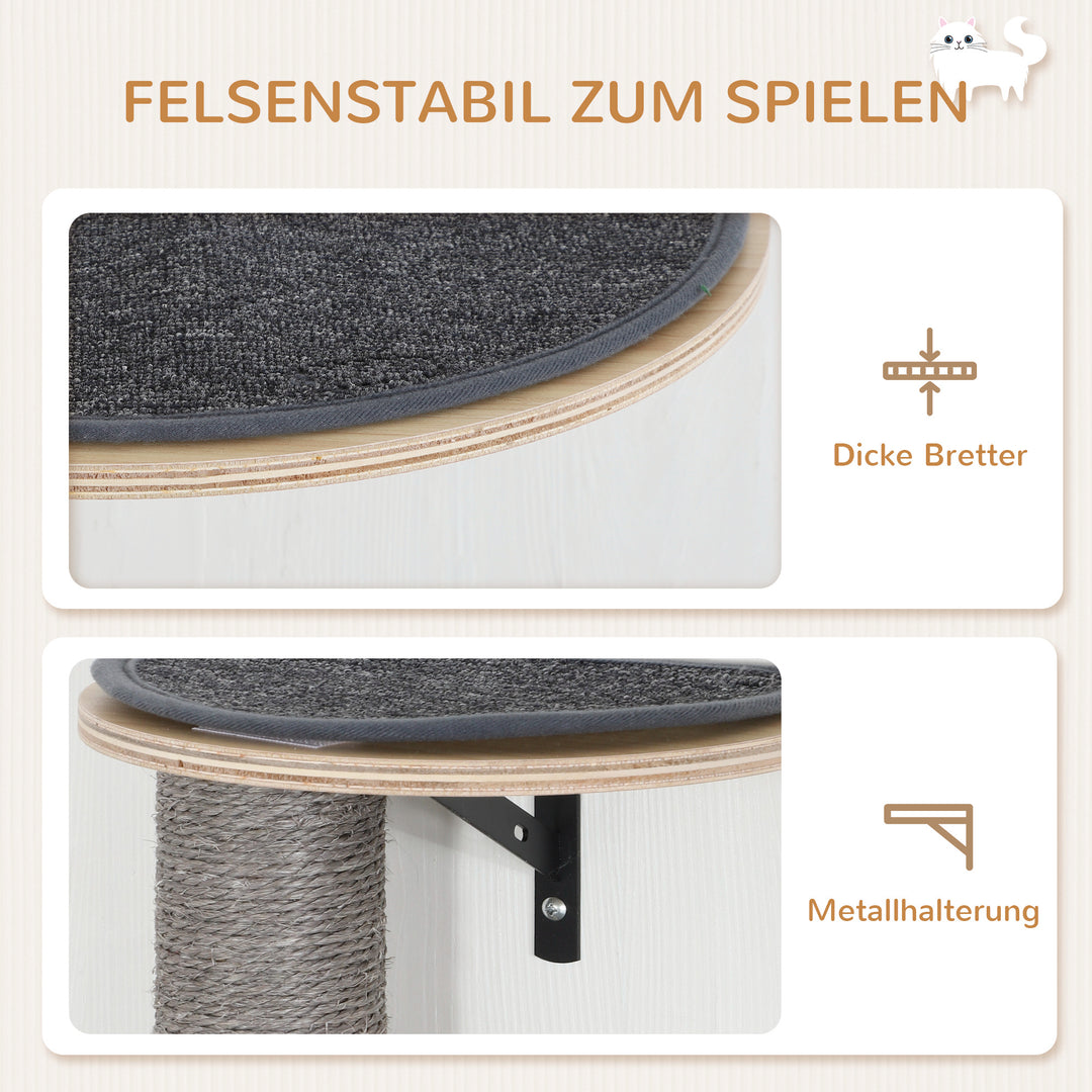 Klatrevæg til katte, 7-delt klatrevægsæt til katte med sisal stige, platform kradsetræ grå