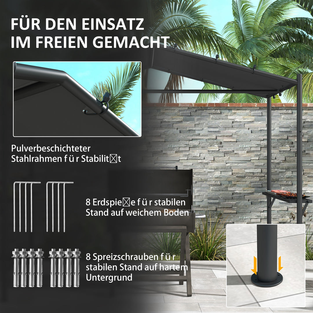 Bbq-telt med grilltag, vejrbestandigt, inklusive sidelommer, 277 x 149 x 230 cm, mørkegrå