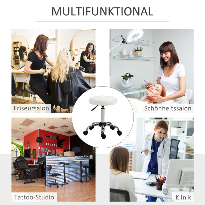 Drejestol, salonstol, højdejusterbar, kunstlæder, quiltet design, 35,5 x 48-63 cm, hvid/sølv