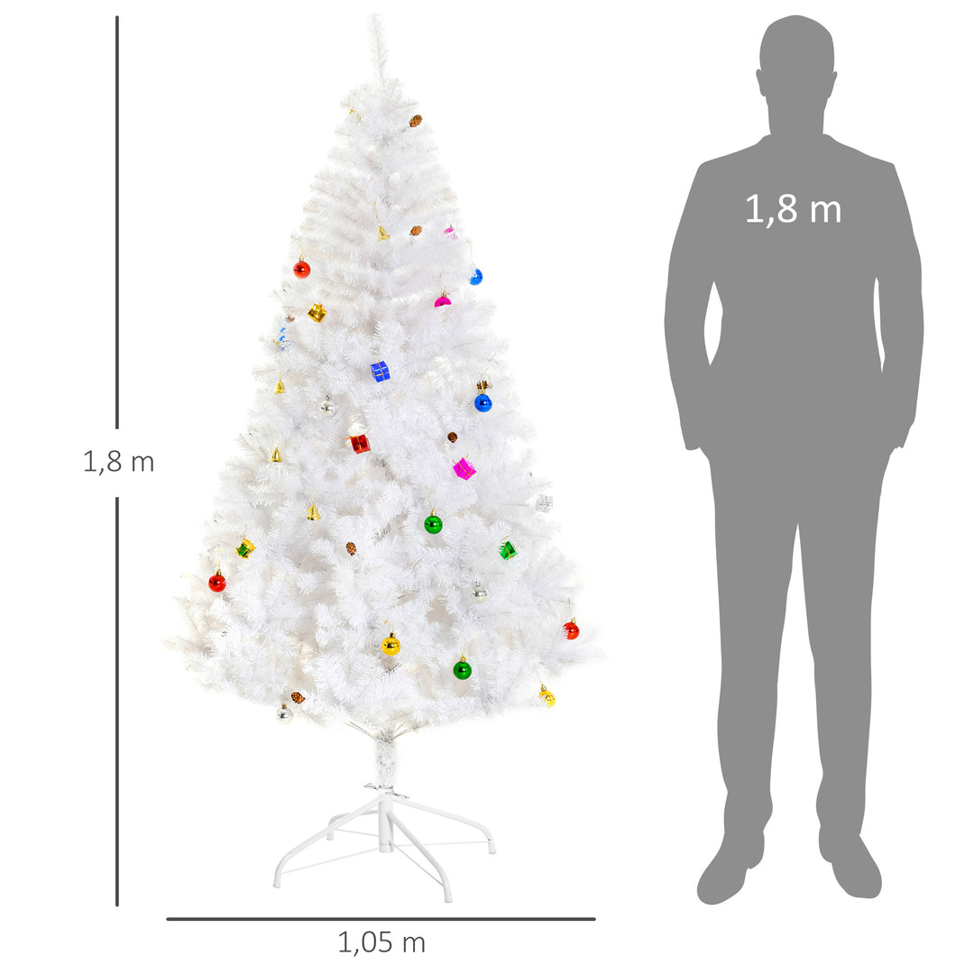 Kunstigt juletræ grantræ 180 cm med fod inklusive dekoration (180 cm, hvid/juletræ 1)