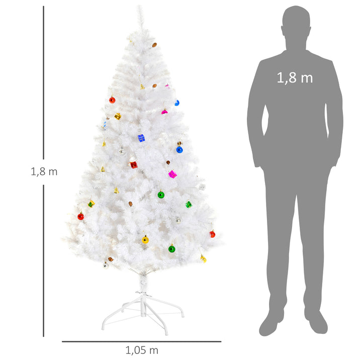 Kunstigt juletræ grantræ 180 cm med fod inklusive dekoration (180 cm, hvid/juletræ 1)