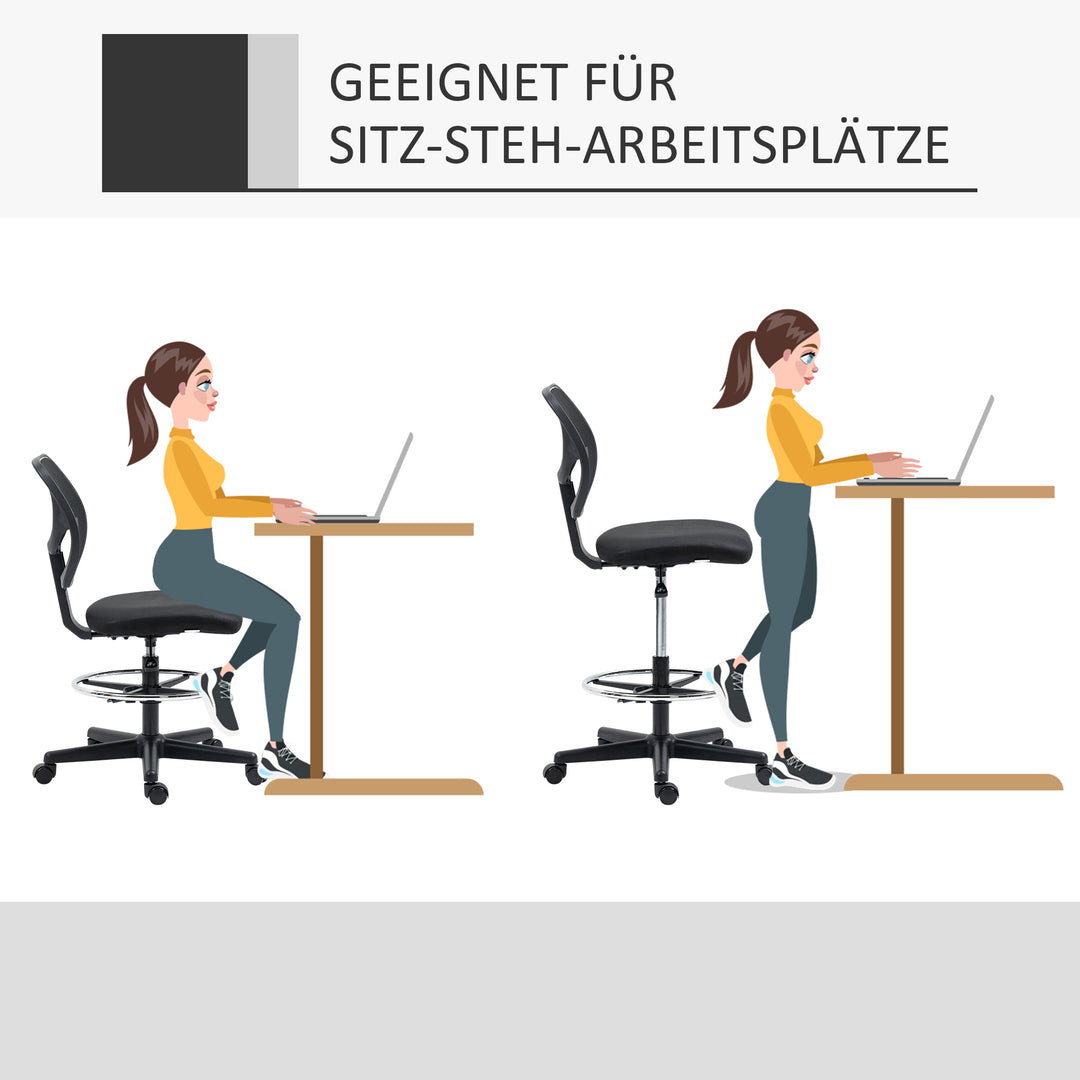Tegnestol inklusive fodstøtte, højdejusterbar kontorstol, 59 cm x 61 cm x 113 cm, sort