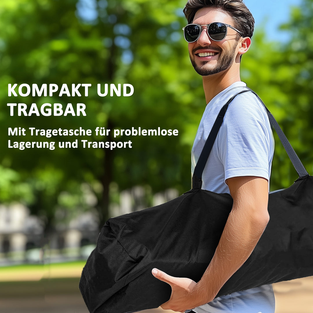 Sæt med 2 foldbare campingstole med armlæn, kopholder, nakkestøtte og køletaske, sort