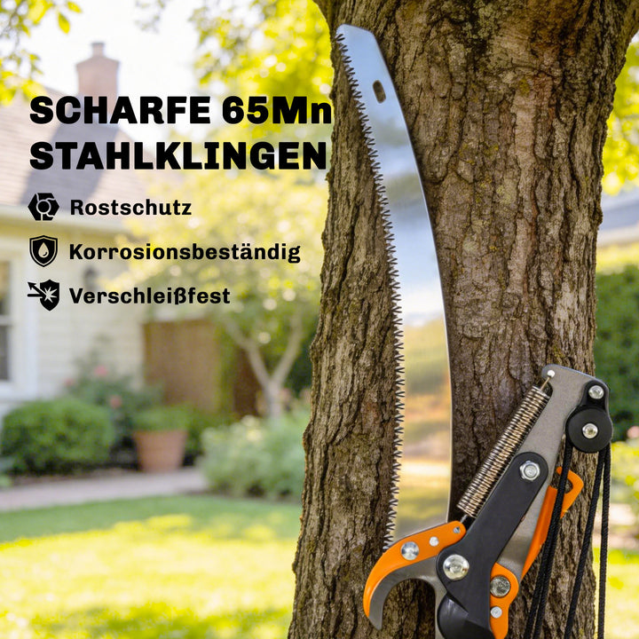 2-i-1 grenrundsav med integreret grensaks, trærundsav med teleskophåndtag 135/172/199 cm til høje grene, orange