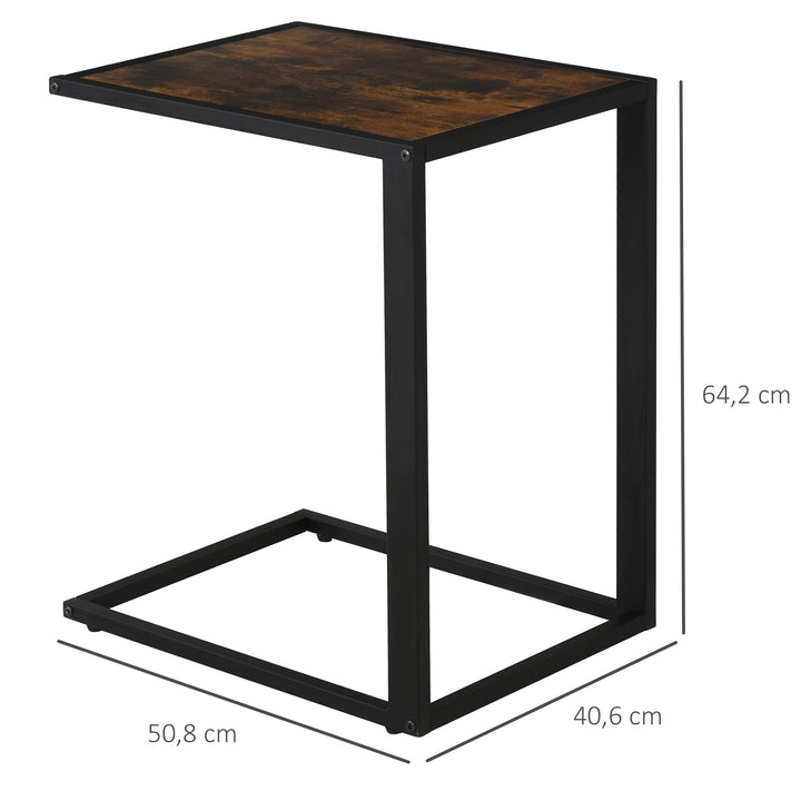 C-formet sidebord, sofabord, laptopbord til soveværelse og stue, lille område med metalramme, industriel stil, metal, mdf, rustik brun, 40,6 x 50,8 x 64,2 cm