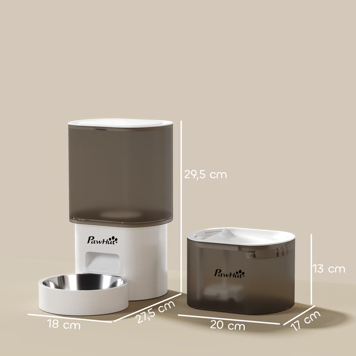 Automatisk foderautomat og 2,5 liters vanddispenser til små hunde og katte, hvid