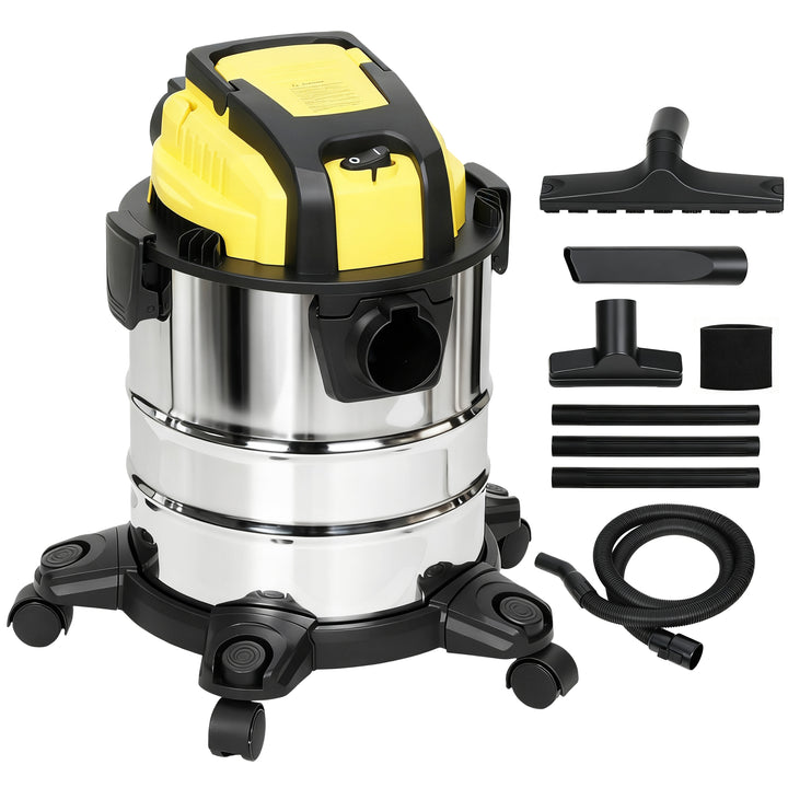 Våd- og tørstøvsuger, med hjul, 3-trins filtersystem, 20 L støvbeholder
