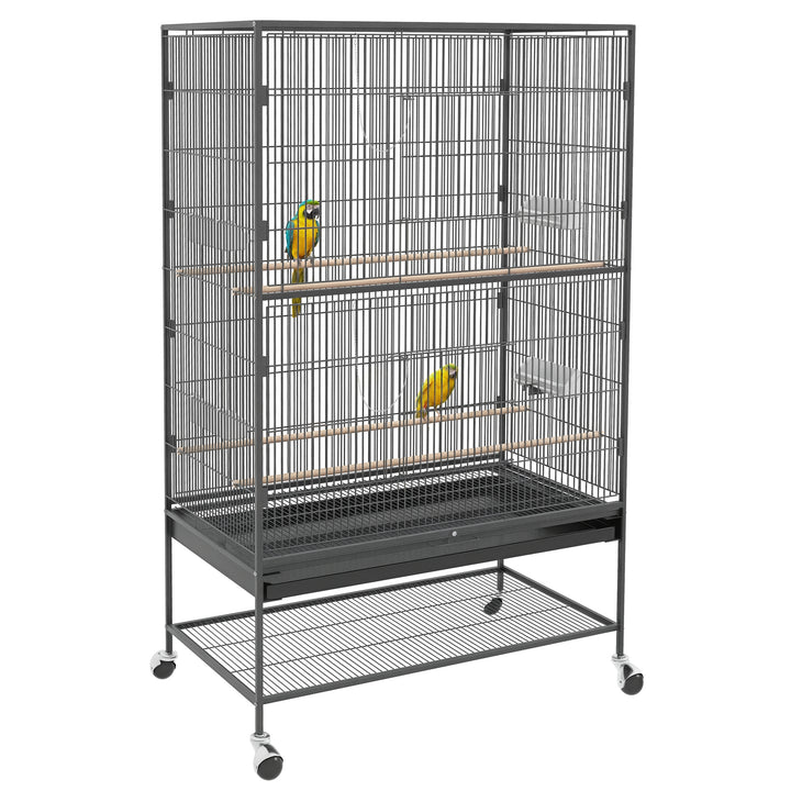 Fuglebur inklusive siddepinde, fuglelegetøj, aftagelig gulvbakke, 1 hylde, grå