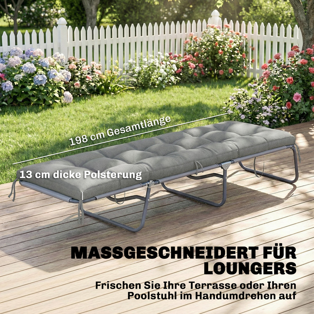 Aftagelig pallehynde med fastgørelsesstropper, pallehynde til de fleste liggestole, 198x65x13 cm, lysegrå