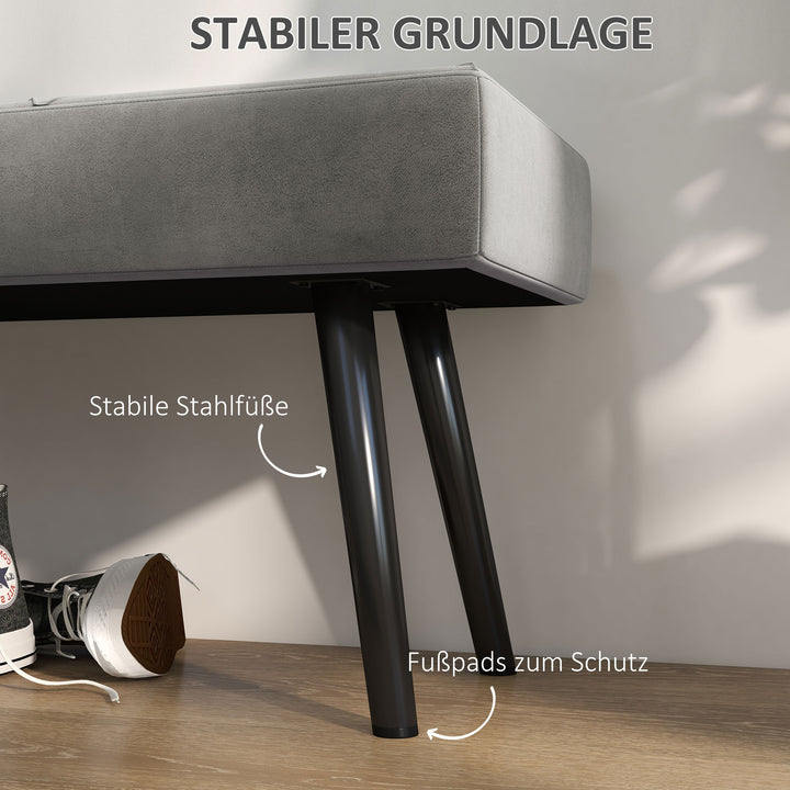 Polstret bænk sengebænk, velour look, 100 x 36 x 45 cm, grå