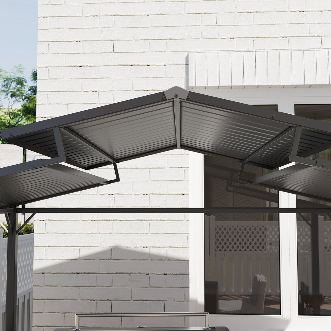 Grillpavillon 250 x 160 x 250 cm, vandtæt havepavillon med dobbeltlagstag og sidehylder, sort