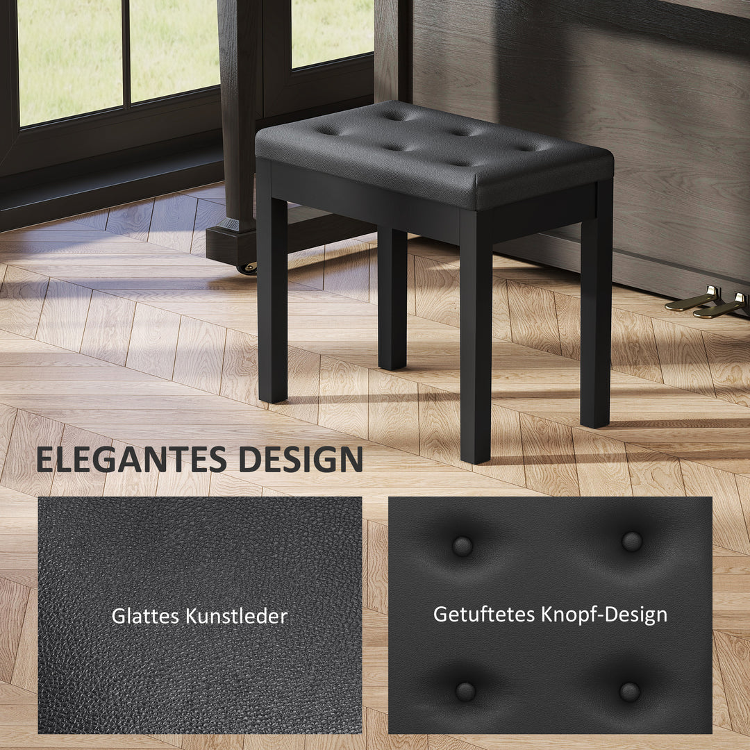 Klaverbænk, kunstlæderbetræk, quiltede knapper, opbevaringsplads, træben, sort