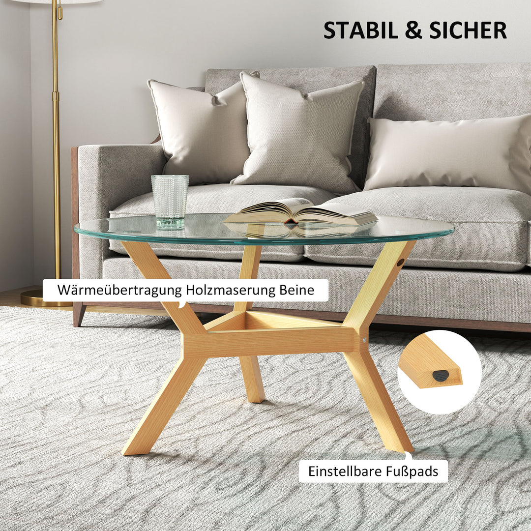 Rundt sidebord i hærdet glas med justerbare fodpuder og stålramme til stue, soveværelse